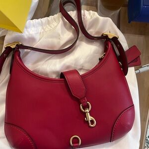 Elegant Red Leather Hobo Bag
